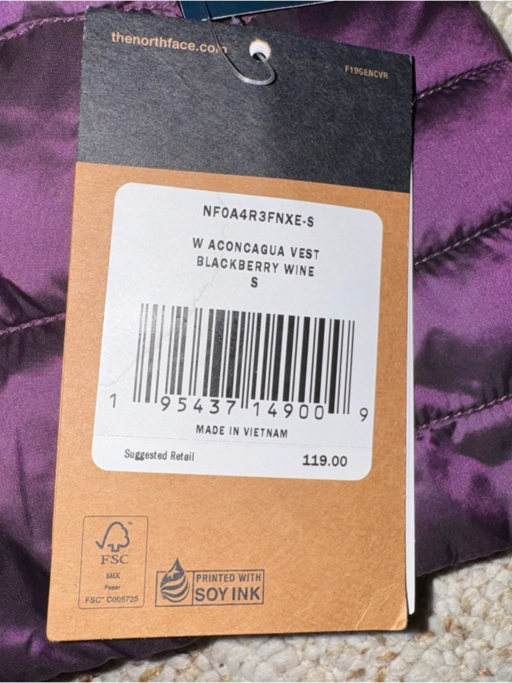 NWT The North Face Sz S ACONCAGUA  Down Puffer Vest Women’s Purple BlackBerry - Picture 5 of 10